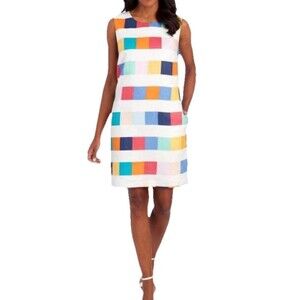 Philosophy 100% Linen Rainbow Block A-Line Sleeveless Dress Pockets Size XL